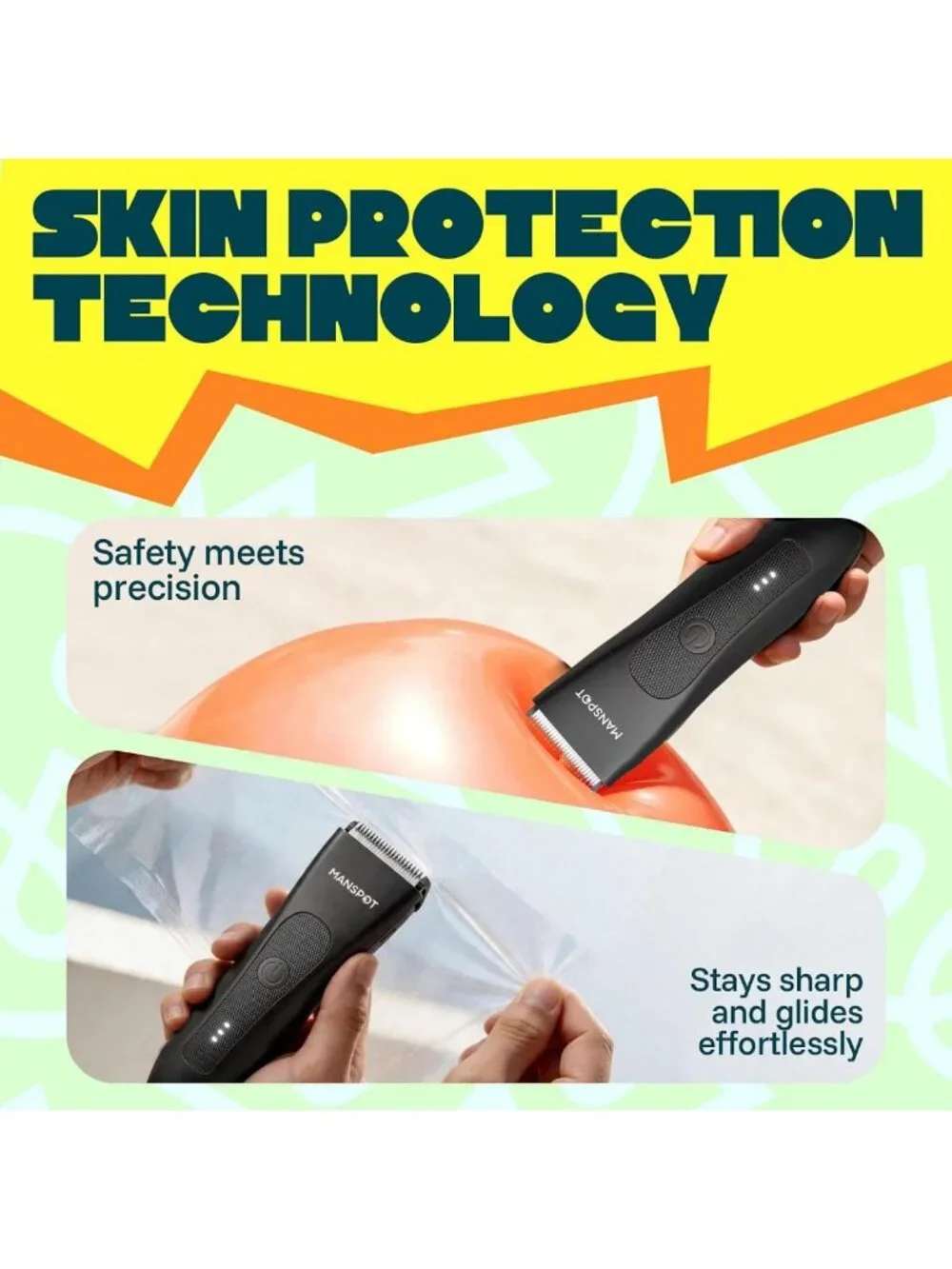 Waterproof Body Hair Trimmer for Men, Skin-Safe Blade, 90-Min Runtime, Grooming